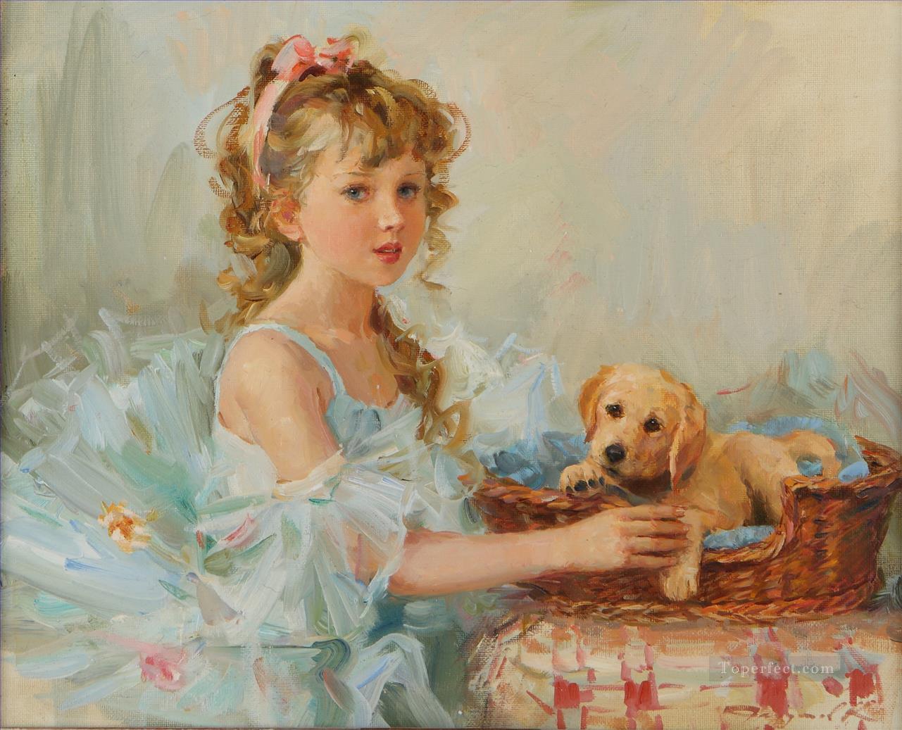 Girl and Puppy KR 003 pet kids Oil Paintings